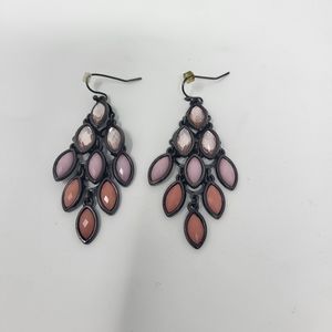 Peacock Drop Fish Hook‎ Pierced Ombre Earrings Pink Orange